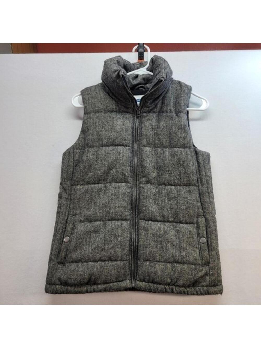 Old Navy Women Quilted Puffer Vest Gray Herringbone Wool Blend Fleece Size XS - Picture 1 of 10